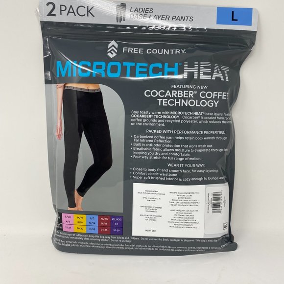 2-PACK Free Country Women Black Microtech Heat Soft Base Layer Pants L, XL, XXL - Picture 4 of 10